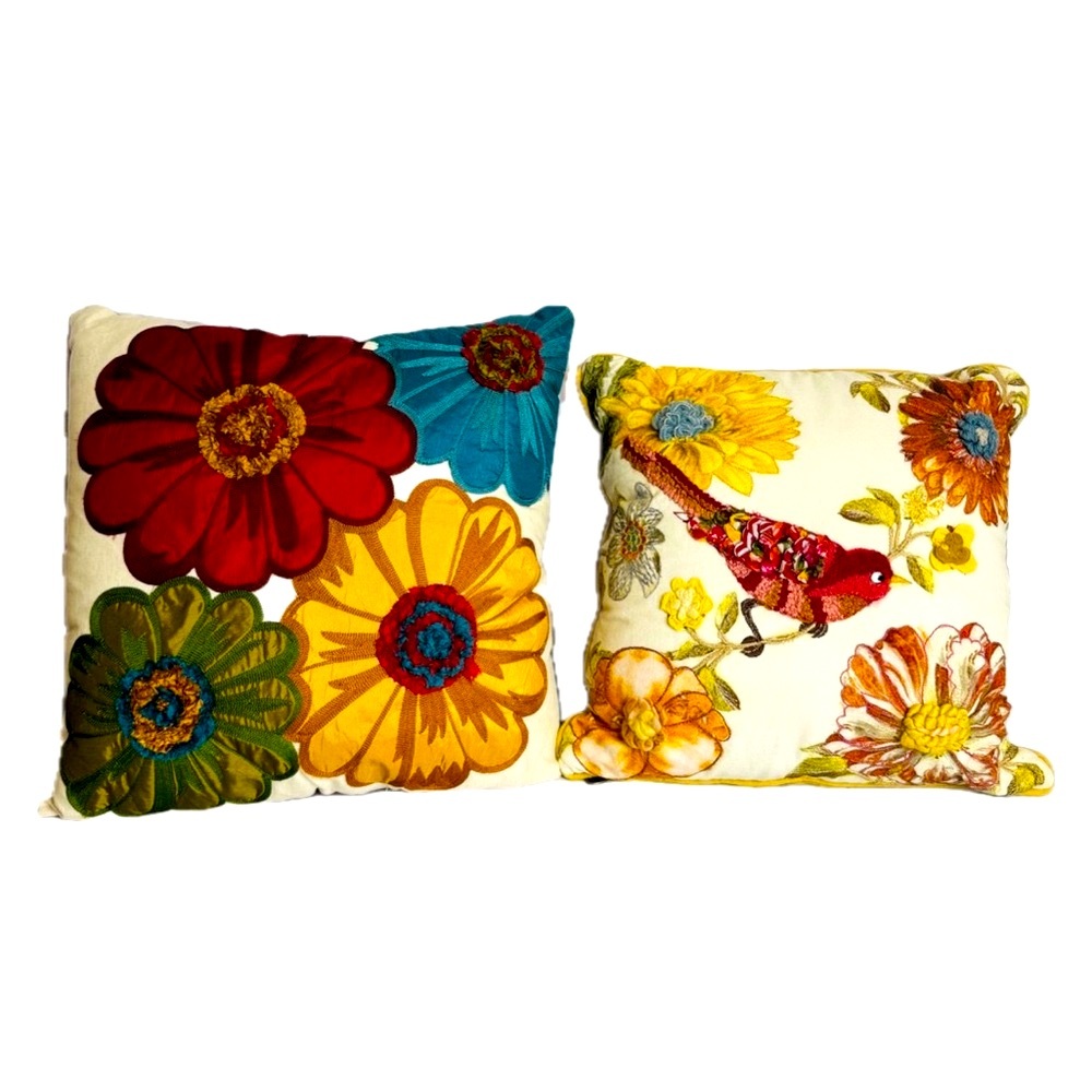 Pier 1 floral and birds home decor couch accent throw pillows Colorful boho